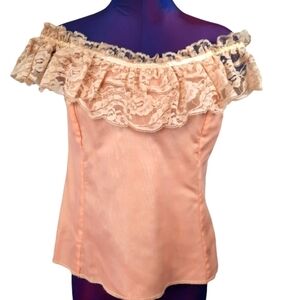 Country Elegance Cream Lace Off Shoulder Sleeveless‎ Peach Blouse Women's 10